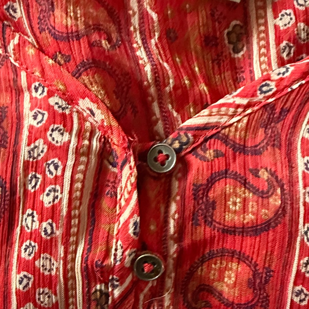 Lucky Brand Red Printed Sheer Peasant Top - Picture 7 of 7